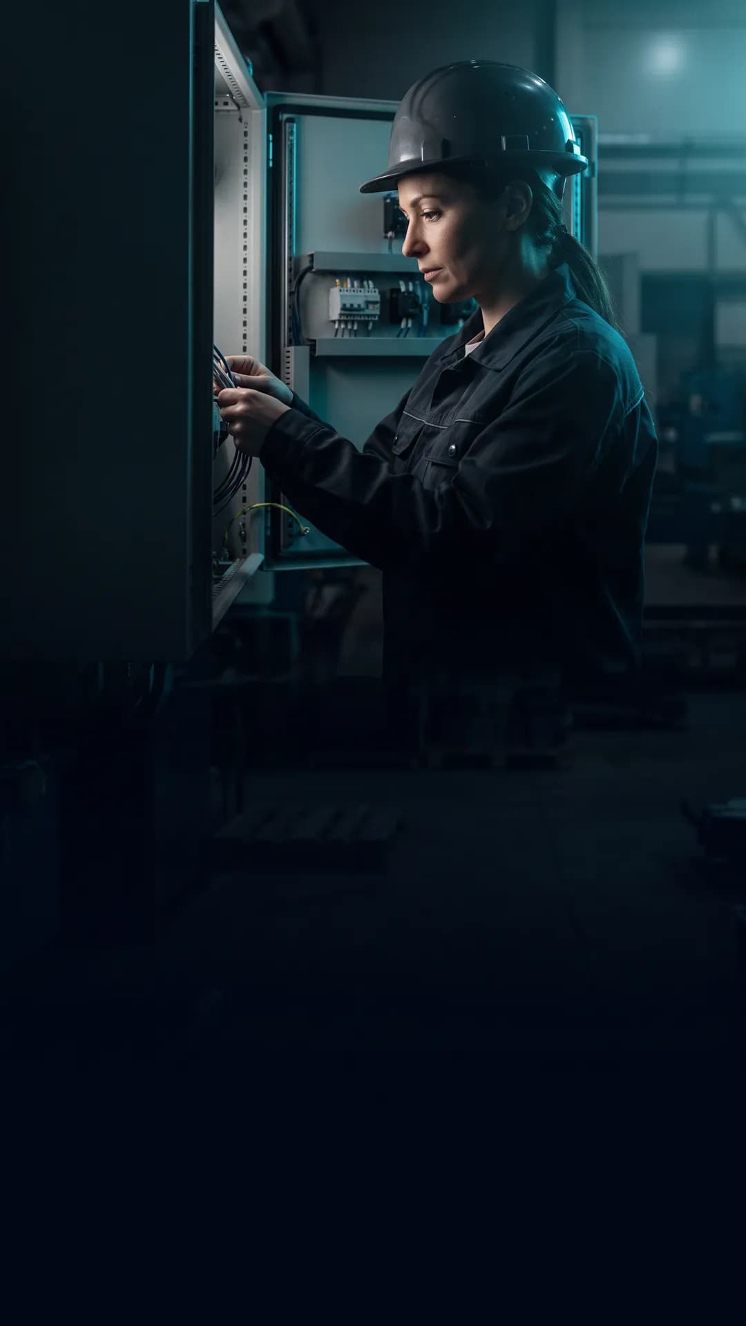 Profissional em eletricista industrial no dia a dia do ofício — redes, motores e manutenção elétrica na indústria